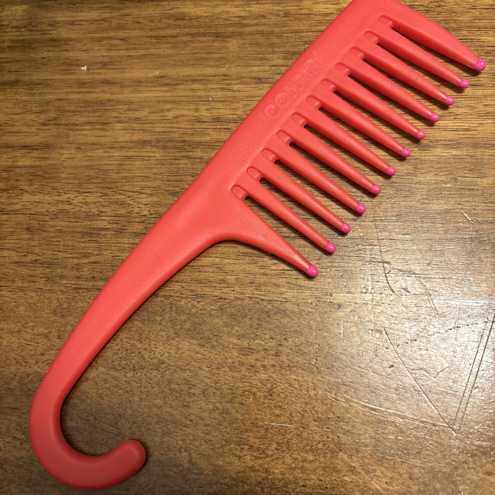 CONAIR Wide Tooth Dipped Ends 9" Comb Vintage Coral Hot Pink Detangle Hook 90's‎